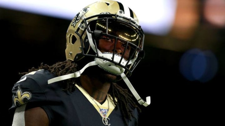 NEW ORLEANS, LOUISIANA - OCTOBER 06: Alvin Kamara #41 of the New Orleans Saints warms up prior to the start of a NFL game against the Tampa Bay Buccaneers at the Mercedes Benz Superdome on October 06, 2019 in New Orleans, Louisiana. (Photo by Sean Gardner/Getty Images)