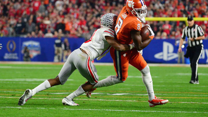 GLENDALE, AZ – DECEMBER 31: Deon Cain #8 of the Clemson Tigers runs with the ball against the Ohio State Buckeyes during the 2016 PlayStation Fiesta Bowl at University of Phoenix Stadium on December 31, 2016 in Glendale, Arizona. (Photo by Jennifer Stewart/Getty Images)