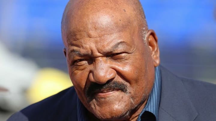 Oct 11, 2015; Baltimore, MD, USA; Cleveland Browns legend Jim Brown is shown before a game against the Baltimore Ravens at M&T Bank Stadium. Mandatory Credit: Mitch Stringer-USA TODAY Sports