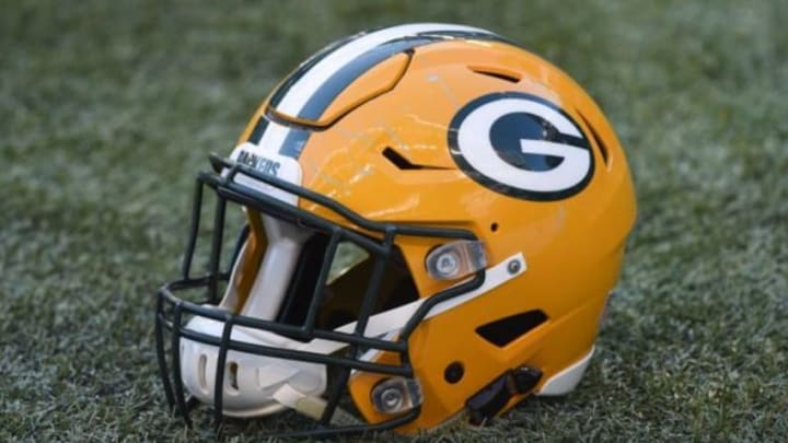 September 4, 2014; Seattle, WA, USA; General view of a Green Bay Packers helmet before the game against the Seattle Seahawks at CenturyLink Field. Mandatory Credit: Kyle Terada-USA TODAY Sports
