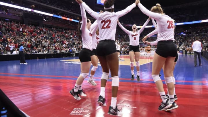 COLUMBUS, OH - DECEMBER 15: Nebraska players get ready to start their game against Texas in the Division I Women's Volleyball Semifinals held at Nationwide Arena on December 15, 2016 in Columbus, Ohio. (Photo by Jamie Schwaberow/NCAA Photos via Getty Images)