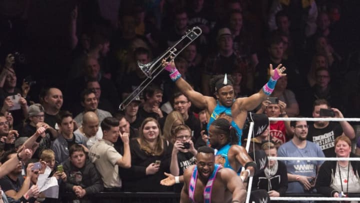 COLOGNE, GERMANY - FEBRUARY 11: The New Day during WWE Road to WrestleMania at the Lanxess Arena on February 11, 2016 in Cologne, Germany. (Photo by Marc Pfitzenreuter/Getty Images)