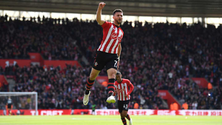 SOUTHAMPTON, ENGLAND - APRIL 27: Southampton player Shane Long celebrates after scoring the first goal during the Premier League match between Southampton FC and AFC Bournemouth at St Mary's Stadium on April 27, 2019 in Southampton, United Kingdom. (Photo by Stu Forster/Getty Images)