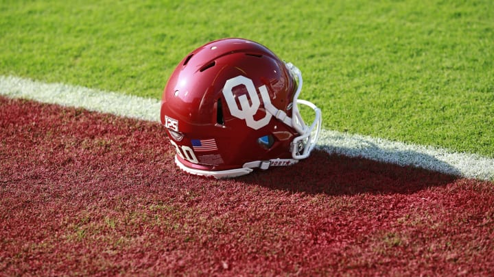 NORMAN, OK – SEPTEMBER 01: An Oklahoma Sooners’ helmet before the game against the Houston Cougars at Gaylord Family Oklahoma Memorial Stadium on September 1, 2019, in Norman, Oklahoma. The Sooners defeated the Cougars 49-31. (Photo by Brett Deering/Getty Images)