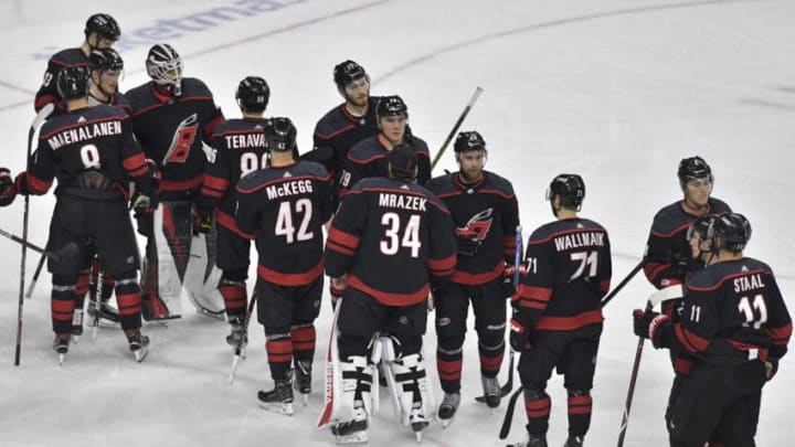 RALEIGH, NORTH CAROLINA - MAY 16: <>in Game Four of the Eastern Conference Finals during the 2019 NHL Stanley Cup Playoffs at PNC Arena on May 16, 2019 in Raleigh, North Carolina. (Photo by Grant Halverson/Getty Images)