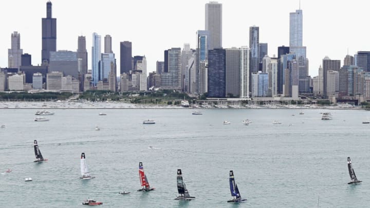 CHICAGO, IL - JUNE 12: Boats race during Day 2 of the Louis Vuitton America's Cup World Series, the first freshwater races in the event's history, on Lake Michigan on June 12, 2016 in Chicago, Illinois. (Photo by Jonathan Daniel/Getty Images)
