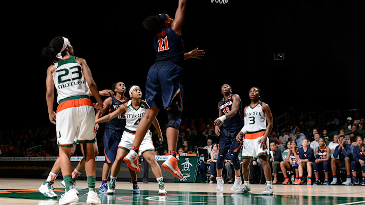 CORAL GABLES, FL – FEBRUARY 09: Virginia forward Lauren Moses (21)