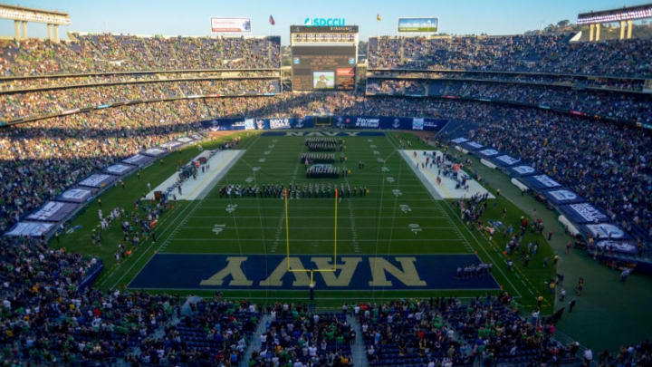 SAN DIEGO, CA - OCTOBER 27: SDCCU stadium filed during the opening ceremony and national anthem singing prior to the 92nd playing between the Navy Midshipmen and the Notre Dame Fighting Irish at SDCCU Stadium on October 27, 2018 in San Diego, California. (Photo by Kent Horner/Getty Images)