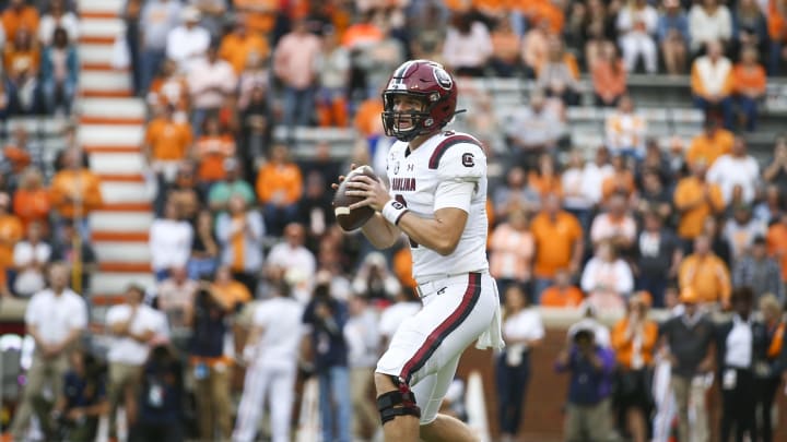 KNOXVILLE, TENNESSEE – OCTOBER 26: Ryan Hiliski #3 of the South Carolina Gamecocks looks to pass the ball against the Tennessee Volunteers at Neyland Stadium on October 26, 2019 in Knoxville, Tennessee. (Photo by Silas Walker/Getty Images)