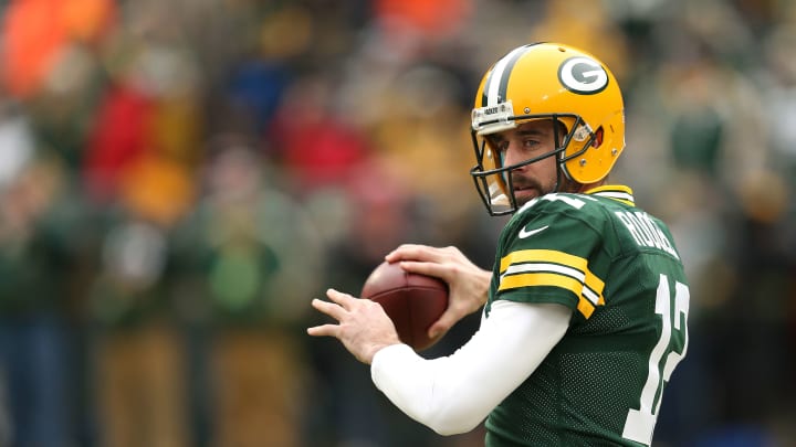 GREEN BAY, WISCONSIN – DECEMBER 30: Aaron Rodgers #12 of the Green Bay Packers warms up before a game against the Detroit Lions at Lambeau Field on December 30, 2018 in Green Bay, Wisconsin. (Photo by Dylan Buell/Getty Images)