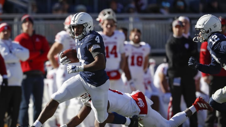 STATE COLLEGE, PA – NOVEMBER 16: Journey Brown #4 of the Penn State Nittany Lions carries the ball against the Indiana Hoosiers during the first half at Beaver Stadium on November 16, 2019 in State College, Pennsylvania. (Photo by Scott Taetsch/Getty Images)