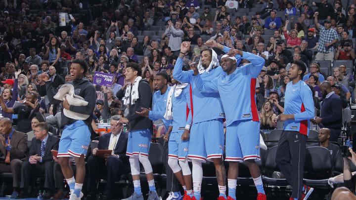 SACRAMENTO, CA – MARCH 19: The Sacramento Kings bench reacts during the game against the Detroit Pistons on March 19, 2018 at Golden 1 Center in Sacramento, California. NOTE TO USER: User expressly acknowledges and agrees that, by downloading and or using this photograph, User is consenting to the terms and conditions of the Getty Images Agreement. Mandatory Copyright Notice: Copyright 2018 NBAE (Photo by Rocky Widner/NBAE via Getty Images)