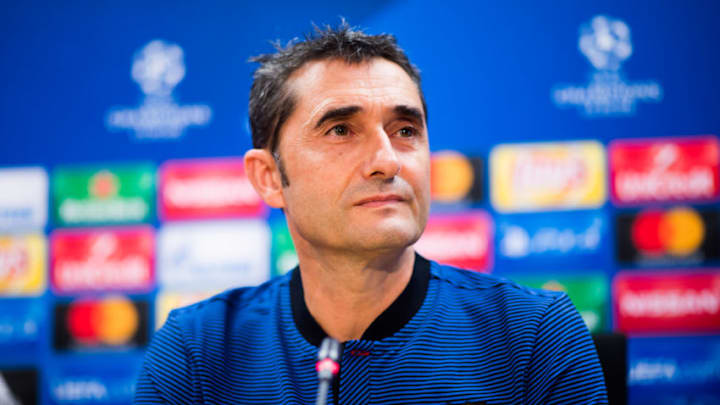 BARCELONA, SPAIN - SEPTEMBER 11: Head coach Ernesto Valverde of FC Barcelona faces the media during a press conference, on the eve of their UEFA Champions League Group D match against Juventus, on September 11, 2017 in Barcelona, Spain. (Photo by Alex Caparros/Getty Images)