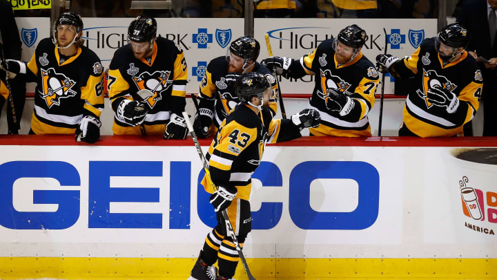 PITTSBURGH, PA – Conor Sheary #43 of the Pittsburgh Penguins is a restricted free agent. He filed for arbitration earlier this week. (Photo by Gregory Shamus/Getty Images)