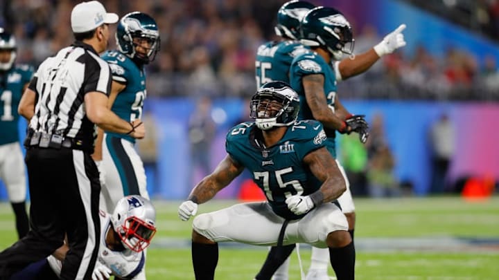 MINNEAPOLIS, MN - FEBRUARY 04: Vinny Curry of the Philadelphia Eagles celebrates the play against the New England Patriots during the third quarter in Super Bowl LII at U.S. Bank Stadium on February 4, 2018 in Minneapolis, Minnesota. (Photo by Kevin C. Cox/Getty Images)