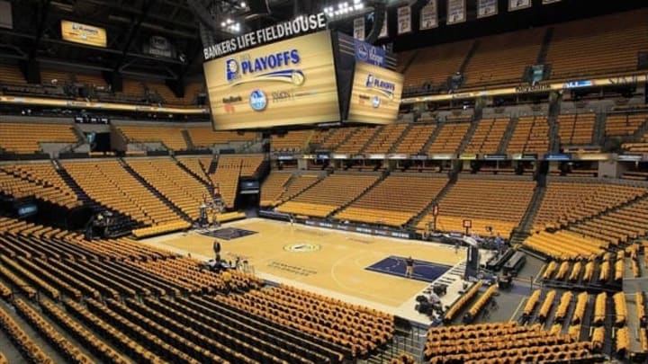 May 18, 2013; Indianapolis, IN, USA; A general view of the court before game six of the second round of the 2013 NBA Playoffs between the New York Knicks and Indiana Pacers at Bankers Life Fieldhouse. Mandatory Credit: Pat Lovell-USA TODAY Sports