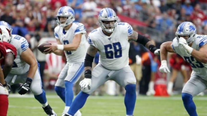 GLENDALE, ARIZONA – SEPTEMBER 08: Offensive lineman Taylor Decker #68 of the Detroit Lions during the second half of the NFL football game against the Arizona Cardinals at State Farm Stadium on September 08, 2019 in Glendale, Arizona. (Photo by Ralph Freso/Getty Images)