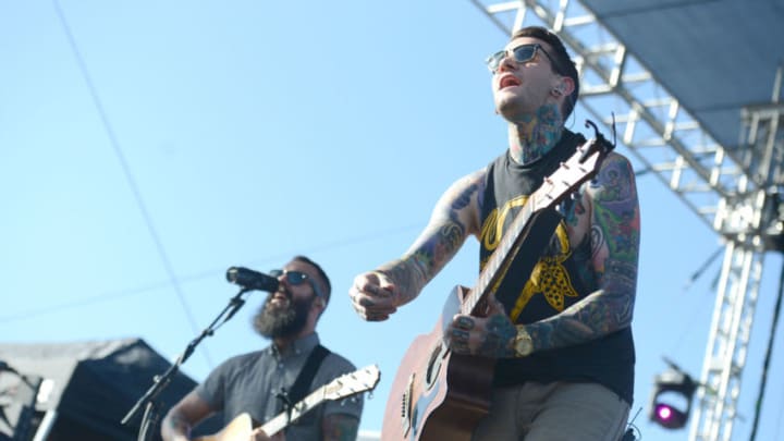 SAN BERNARDINO, CA - MARCH 07: (L-R) Singer Kevin Jordan and guitarist Anthony Del Grosso of the band This Wild Life performs onstage at the Self Help Festival on March 7, 2015 in San Bernardino, California. (Photo by Scott Dudelson/Getty Images)