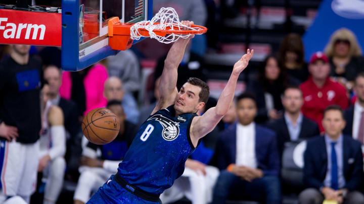 PHILADELPHIA, PA – FEBRUARY 24: Orlando Magic Guard Mario Hezonja (8) slams down a dunk in the second half during the game between the Orlando Magic and Philadelphia 76ers on February 24, 2018 at Wells Fargo Center in Philadelphia, PA. (Photo by Kyle Ross/Icon Sportswire via Getty Images)