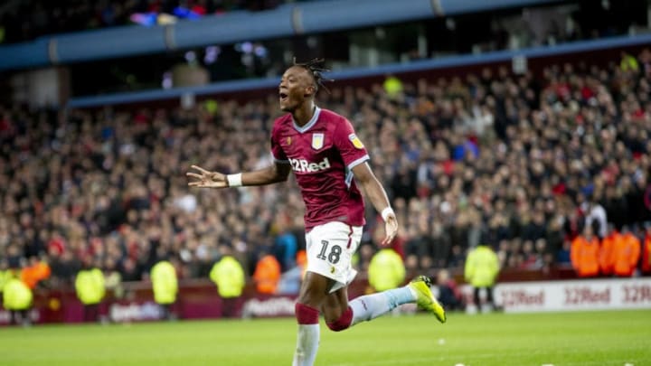 BIRMINGHAM, ENGLAND - NOVEMBER 28 : Tammy Abraham of Aston Villa scores his fourth goal for Aston Villa during the Sky Bet Championship match between Aston Villa and Nottingham Forest at Villa Park on November 28 2018 in Birmingham, England. (Photo by Neville Williams/Aston Villa FC via Getty Images)
