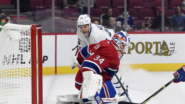 Sep 27, 2021; Montreal, Quebec, CAN; Montreal Canadiens goalie Jake Allen. Mandatory Credit: Eric Bolte-USA TODAY Sports