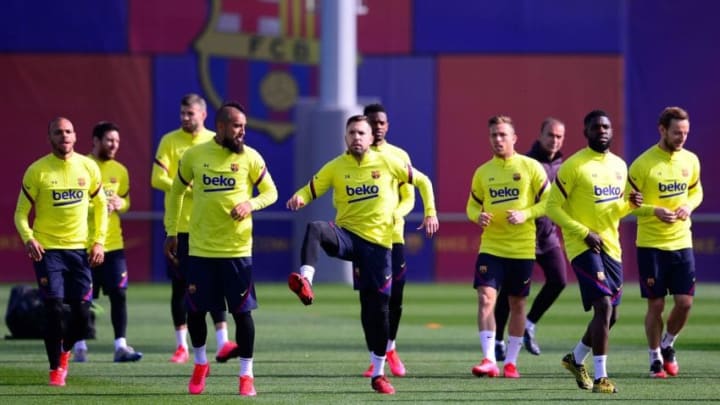 Barcelona's players take part in a training session at the Joan Gamper training ground in Sant Joan Despi in the outskirts of Barcelona on February 29, 2020 on the eve of the Spanish League football match between Real Madrid and Barcelona. (Photo by PAU BARRENA / AFP) (Photo by PAU BARRENA/AFP via Getty Images)