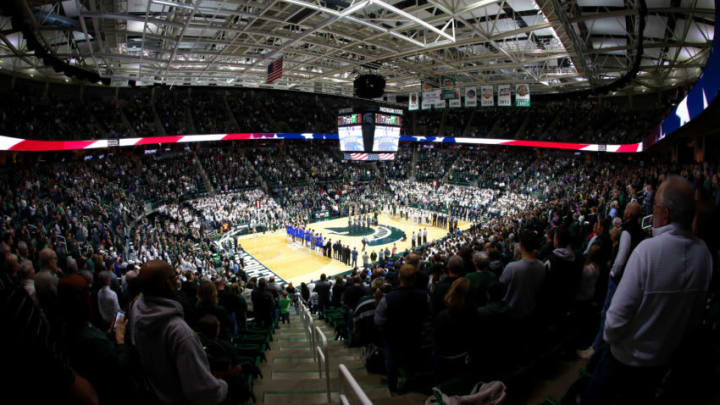EAST LANSING, MI - NOVEMBER 11: A general view of the arena as the national anthem is performed before the Michigan State Spartans and the Florida Gulf Coast Eagles game at Breslin Center on November 11, 2018 in East Lansing, Michigan. (Photo by Rey Del Rio/Getty Images)
