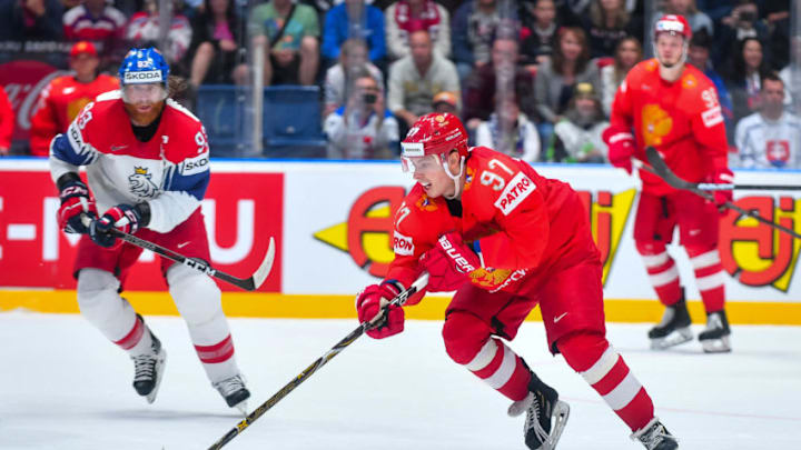 BRATISLAVA, SLOVAKIA - MAY 26: Nikita Gusev of Russia in action during the 2019 IIHF Ice Hockey World Championship Slovakia third place play-off game between Russia and Czech Republic at Ondrej Nepela Arena on May 26, 2019 in Bratislava, Slovakia. (Photo by Pawel Andrachiewicz/PressFocus/MB Media/Getty Images) BRATISLAVA, SLOVAKIA - MAY 26: Nikita Gusev of Russia in action during the 2019 IIHF Ice Hockey World Championship Slovakia third place play-off game between Russia and Czech Republic at Ondrej Nepela Arena on May 26, 2019 in Bratislava, Slovakia. (Photo by Pawel Andrachiewicz/PressFocus/MB Media/Getty Images)