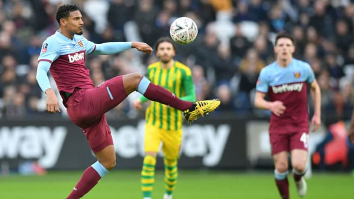 West Ham United's French striker Sebastien Haller (L) controls the ball during the English FA Cup fourth round football match between West Ham United and West Bromwich Albion at The London Stadium, in east London on January 25, 2020. (Photo by JUSTIN TALLIS / AFP) / RESTRICTED TO EDITORIAL USE. No use with unauthorized audio, video, data, fixture lists, club/league logos or 'live' services. Online in-match use limited to 120 images. An additional 40 images may be used in extra time. No video emulation. Social media in-match use limited to 120 images. An additional 40 images may be used in extra time. No use in betting publications, games or single club/league/player publications. / (Photo by JUSTIN TALLIS/AFP via Getty Images)