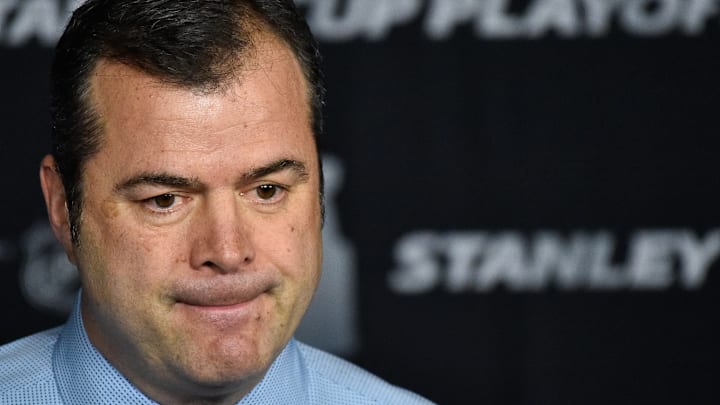 MONTREAL, QC – APRIL 12: Head coach of the New York Rangers Alain Vigneault speaks to the media prior to Game One of the Eastern Conference First Round between the Montreal Canadiens and the New York Rangers during the 2017 NHL Stanley Cup Playoffs at the Bell Centre on April 12, 2017 in Montreal, Quebec, Canada. (Photo by Minas Panagiotakis/Getty Images)