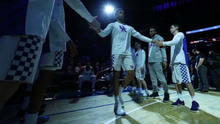 NEW YORK, NY - DECEMBER 09: The Kentucky Wildcats take the court against the Monmouth Hawks at Madison Square Garden on December 9, 2017 in New York City. This photo is part of a photo essay on three sporting events in a fifteen hour time span at Madison Square Garden. The three sports were an NCAA college basketball game between The University of Kentucky vs Monmouth College, followed by an NHL hockey game between the New York Rangers against the New Jersey Devils, followed by a boxing match for the WBO Lightweight Title between Vasiliy Lomachenko against Guillermo Rigondeaux. (Photo by Al Bello/Getty Images)