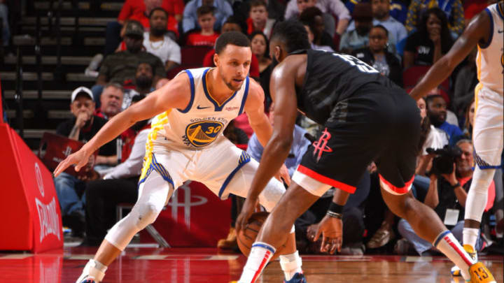 Stephen Curry, James Harden, NBA Playoffs (Photo by Bill Baptist/NBAE via Getty Images)