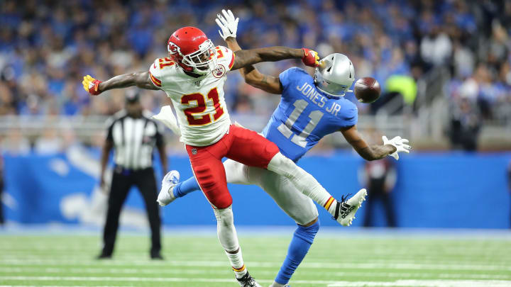 Marvin Jones #11 of the Detroit Lions has a pass broken up by Bashaud Breeland #21 of the Kansas City Chiefs (Photo by Rey Del Rio/Getty Images)