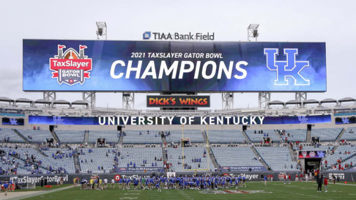 JACKSONVILLE, FL - JANUARY 2: A general view on the field after the University of Kentucky Wildcats after winning the game against the North Carolina State Wolfpack at the 76th annual TaxSlayer Gator Bowl at TIAA Bank Field on January 2, 2021 in Jacksonvile, Florida. The Wildcats defeated the Wolfpack 23 to 21. (Photo by Don Juan Moore/Getty Images)