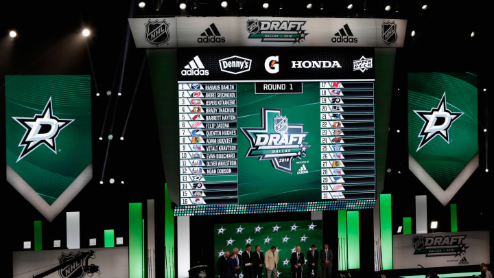 DALLAS, TX – JUNE 22: A general view is seen of the stage after the Dallas Stars selected Ty Dellandrea thirteenth overall during the first round of the 2018 NHL Draft at American Airlines Center on June 22, 2018 in Dallas, Texas. (Photo by Glenn James/NHLI via Getty Images)