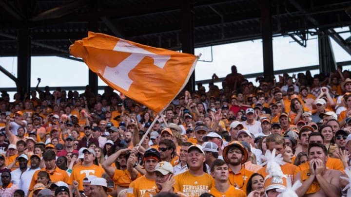 Oct 8, 2016; College Station, TX, USA; A view of the Tennessee Volunteers fans and flag during the game against the Texas A&M Aggies at Kyle Field. The Aggies defeat the Volunteers 45-38 in overtime. Mandatory Credit: Jerome Miron-USA TODAY Sports