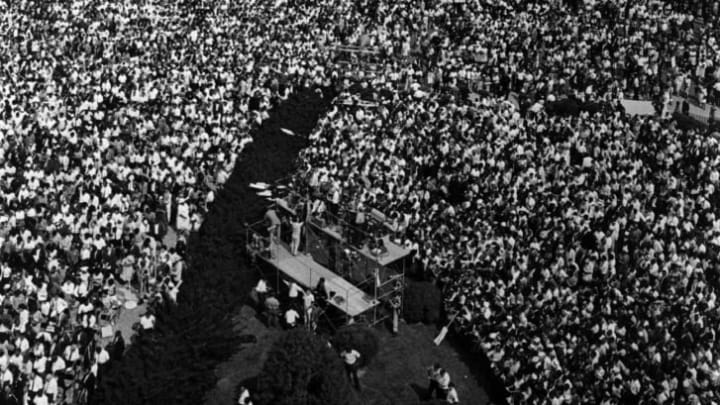 Over 200,000 people gather around the Lincoln Memorial in Washington, D.C., where the 1963 civil rights March on Washington ended with Martin Luther King's