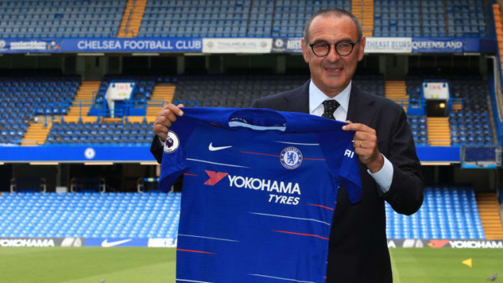 LONDON, ENGLAND - JULY 18: Chelsea Unveil New Head Coach Maurizio Sarri at Stamford Bridge on July 18, 2018 in London, England. (Photo by Marc Atkins/Getty Images)