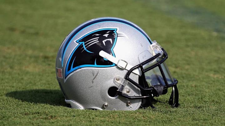 SPARTANBURG, SC - AUGUST 03: A helmet of the Carolina Panthers on the ground during training camp at Wofford College on August 3, 2011 in Spartanburg, South Carolina. (Photo by Streeter Lecka/Getty Images)