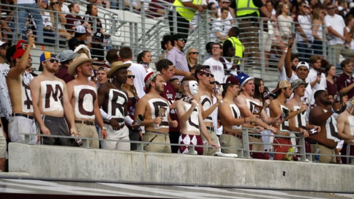 STARKVILLE, MS - OCTOBER 21: Mississippi State Bulldogs fans cheer during the first half of an NCAA football game against the Kentucky Wildcats at Davis Wade Stadium on October 21, 2017 in Starkville, Mississippi. (Photo by Butch Dill/Getty Images)