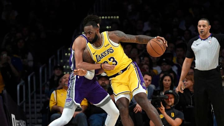 LOS ANGELES, CA - OCTOBER 04: LeBron James #23 of the Los Angeles Lakers backs into Justin Jackson #25 of the Sacramento Kings during the first half at Staples Center on October 4, 2018 in Los Angeles, California. NOTE TO USER: User expressly acknowledges and agrees that, by downloading and or using this photograph, User is consenting to the terms and conditions of the Getty Images License Agreement. (Photo by Kevork Djansezian/Getty Images) LOS ANGELES, CA - OCTOBER 04: LeBron James #23 of the Los Angeles Lakers backs into Justin Jackson #25 of the Sacramento Kings during the first half at Staples Center on October 4, 2018 in Los Angeles, California. NOTE TO USER: User expressly acknowledges and agrees that, by downloading and or using this photograph, User is consenting to the terms and conditions of the Getty Images License Agreement. (Photo by Kevork Djansezian/Getty Images)