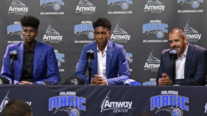 ORLANDO, FL – JUNE 23: Orlando Magic President of Basketball Operations Jeff Weltman and Head Coach Frank Vogel introduce 2017 Magic Draft Picks Jonathan Issac and Wesley Iwundu during a press conference on June 23, 2017 at Amway Center in Orlando, Florida. NOTE TO USER: User expressly acknowledges and agrees that, by downloading and or using this photograph, User is consenting to the terms and conditions of the Getty Images License Agreement. Mandatory Copyright Notice: Copyright 2017 NBAE (Photo by Fernando Medina/NBAE via Getty Images)
