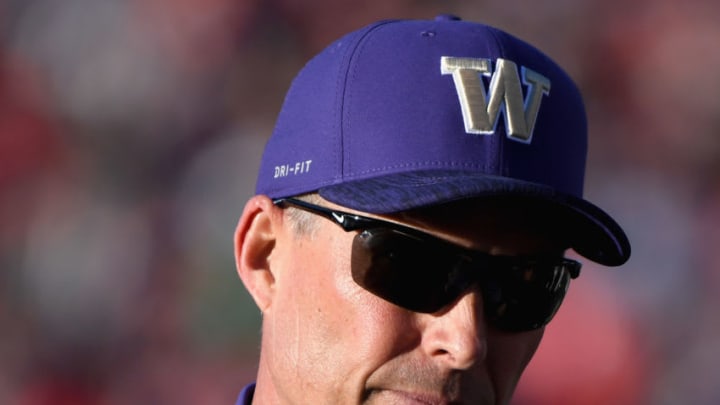 PASADENA, CA - JANUARY 01: Washington Huskies head coach Chris Petersen during the first half in the Rose Bowl Game presented by Northwestern Mutual at the Rose Bowl on January 1, 2019 in Pasadena, California. (Photo by Harry How/Getty Images)