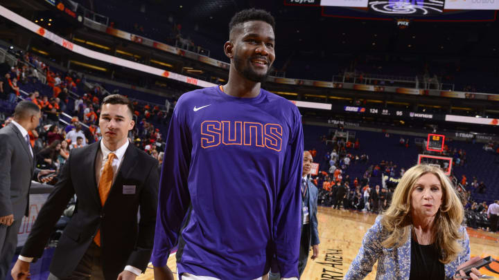PHOENIX, AZ – OCTOBER 23: Deandre Ayton seen followng the game against the Sacramento Kings on October 23, 2019 at Talking Stick Resort Arena in Phoenix, Arizona. NOTE TO USER: User expressly acknowledges and agrees that, by downloading and or using this photograph, user is consenting to the terms and conditions of the Getty Images License Agreement. Mandatory Copyright Notice: Copyright 2019 NBAE (Photo by Barry Gossage/NBAE via Getty Images)