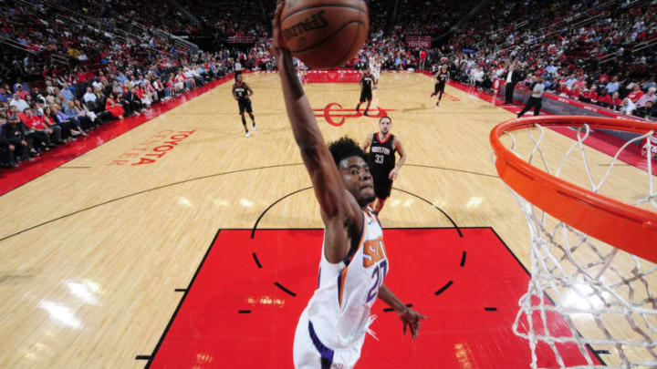 HOUSTON, TX - MARCH 30: Josh Jackson #20 of the Phoenix Suns dunks against the Houston Rockets on March 30, 2018 at the Toyota Center in Houston, Texas. NOTE TO USER: User expressly acknowledges and agrees that, by downloading and or using this photograph, User is consenting to the terms and conditions of the Getty Images License Agreement. Mandatory Copyright Notice: Copyright 2018 NBAE (Photo by Bill Baptist/NBAE via Getty Images)