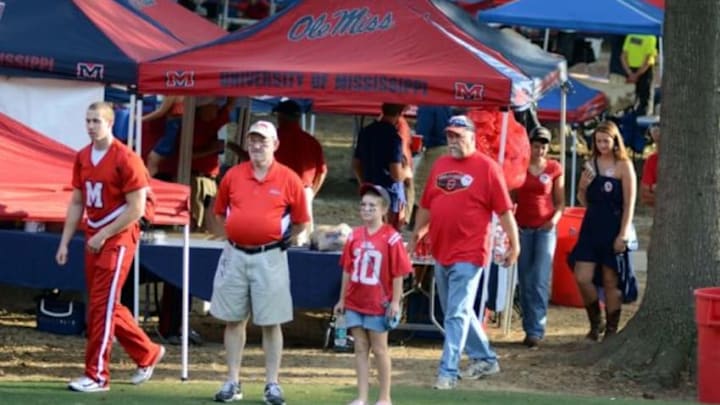 October 13, 2012; Oxford, MS, USA; Mississippi Rebels fans in the Grove before the game against the Auburn Tigers at Vaught-Hemingway Stadium. Mandatory Credit: Chuck Cook - USA TODAY Sports