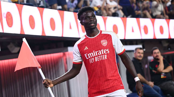 Bukayo Saka has looked in fine fettle this summer. (Photo by PATRICK T. FALLON/AFP via Getty Images)