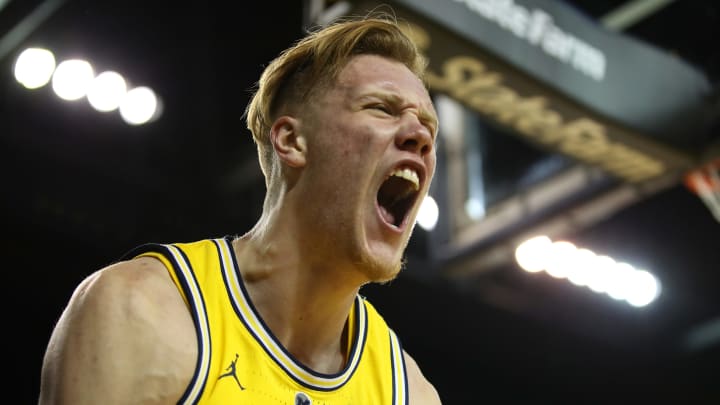 ANN ARBOR, MICHIGAN – JANUARY 22: Ignas Brazdeikis #13 of the Michigan Wolverines celebrates a second half basket while playing the Minnesota Golden Gophers at Crisler Arena on January 22, 2019 in Ann Arbor, Michigan. Michigan won the game 59-57. (Photo by Gregory Shamus/Getty Images)