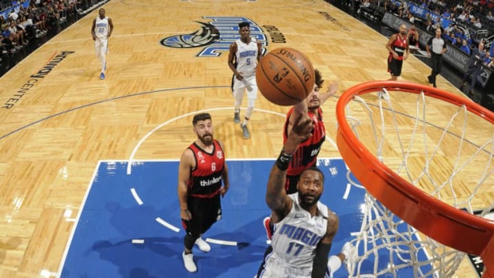 ORLANDO, FL - OCTOBER 5: Jonathon Simmons #17 of the Orlando Magic drives to the basket against Flamengo during a preseason game at the Amway Center in Orlando, Florida on October 5, 2018. NOTE TO USER: User expressly acknowledges and agrees that, by downloading and/or using this photograph, user is consenting to the terms and conditions of the Getty Images License Agreement. Mandatory Copyright Notice: Copyright 2018 NBAE (Photo by Fernando Medina/NBAE via Getty Images)