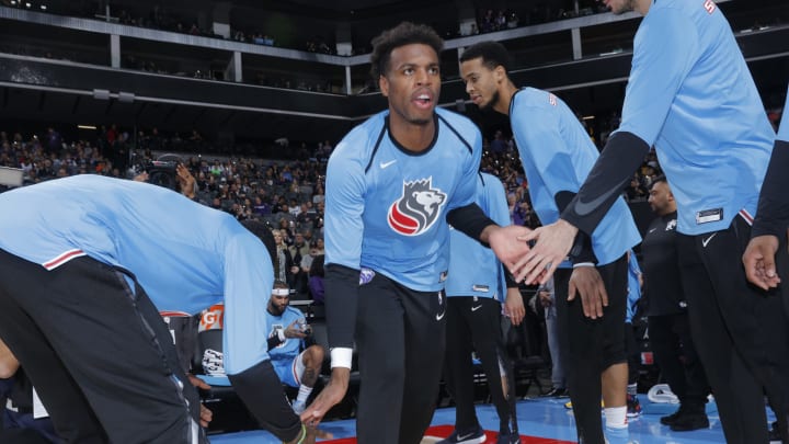 SACRAMENTO, CA – DECEMBER 21: Buddy Hield #24 of the Sacramento Kings gets introduced into the starting lineup against the Memphis Grizzlies on December 21, 2018 at Golden 1 Center in Sacramento, California. NOTE TO USER: User expressly acknowledges and agrees that, by downloading and or using this photograph, User is consenting to the terms and conditions of the Getty Images Agreement. Mandatory Copyright Notice: Copyright 2018 NBAE (Photo by Rocky Widner/NBAE via Getty Images)
